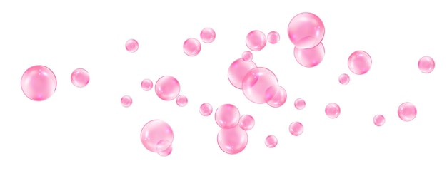Pink fizzing air or water on white background bubble gum collagen bubbles
