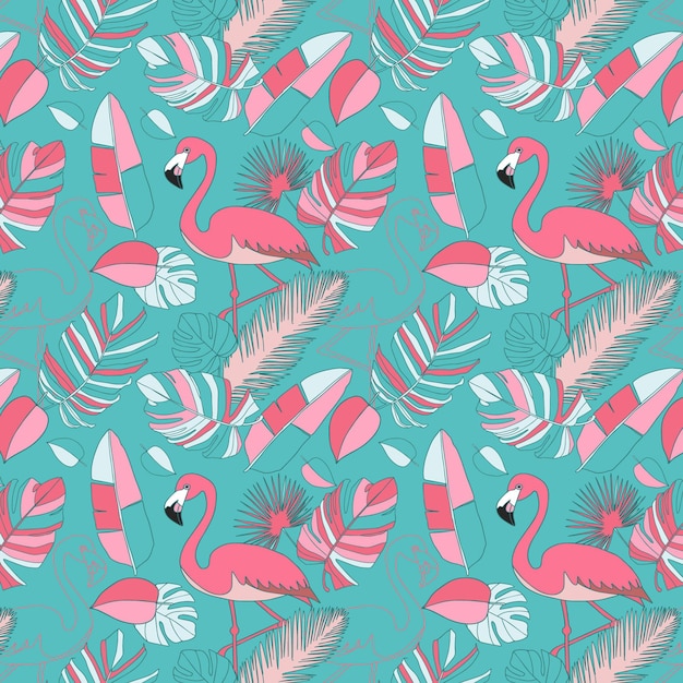 Free vector pink flamingo pattern wallpaper