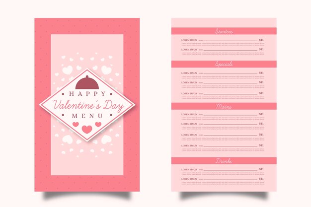 Free vector pink flat valentine's day menu template