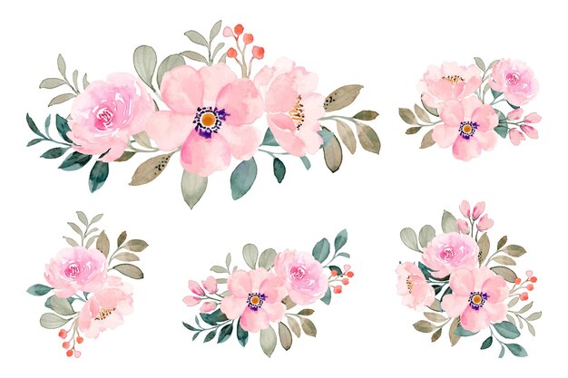 Pink floral arrangement collection with watercolor