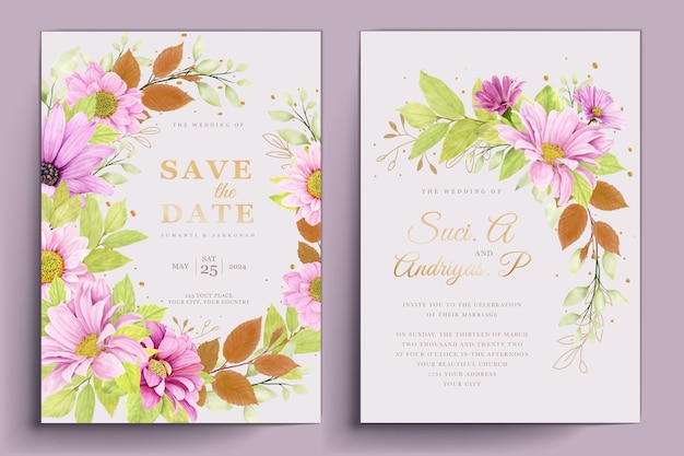 ピンクの花の背景とフレームカードのイラスト