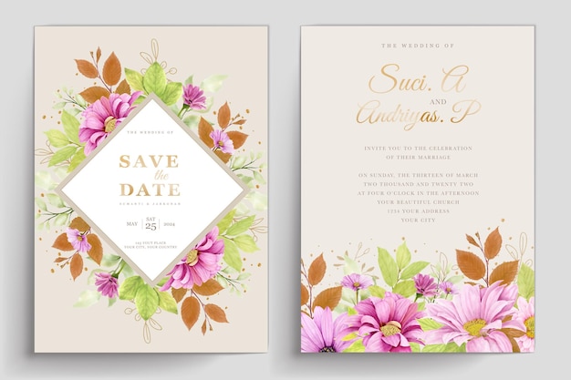 Free vector pink floral background and frame card illustration