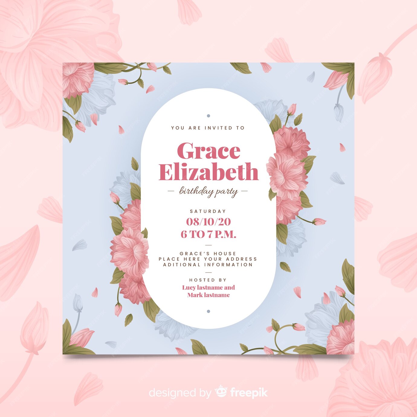 Free Vector | Pink floral birthday invitation template