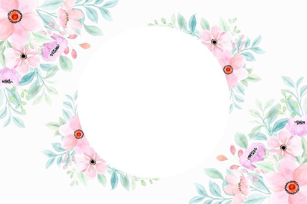 Pink floral frame background with watercolor