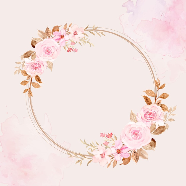 Pink floral frame with watercolor