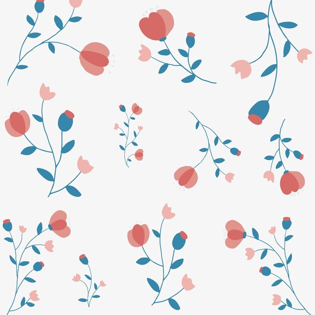 Pink floral patterned background vector feminine style cute hand drawn style