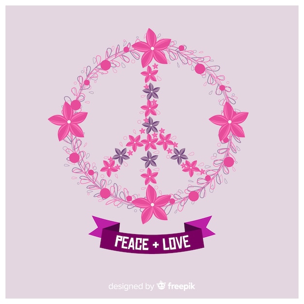 Free vector pink floral peace sign background