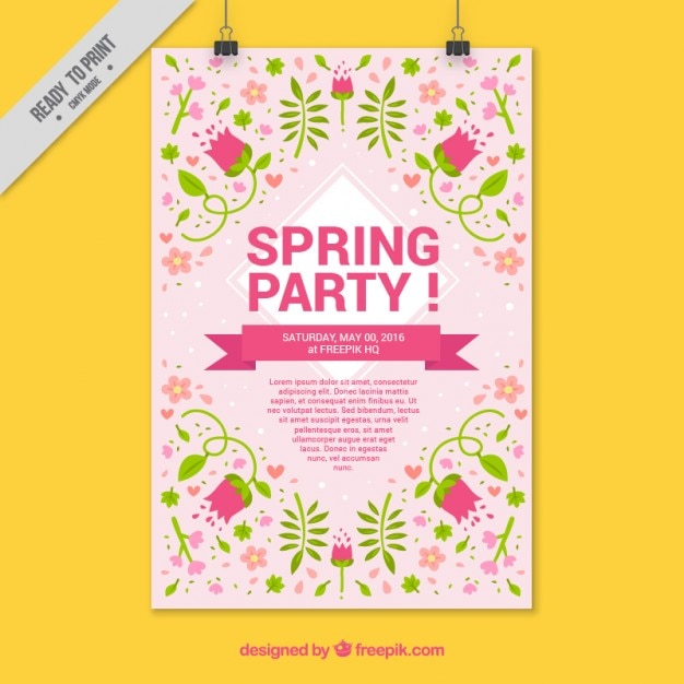 Pink and floral spring party poster