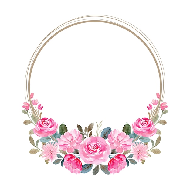 Free vector pink floral wreath watercolor with circles