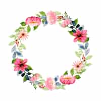 Free vector pink floral wreath with watercolor