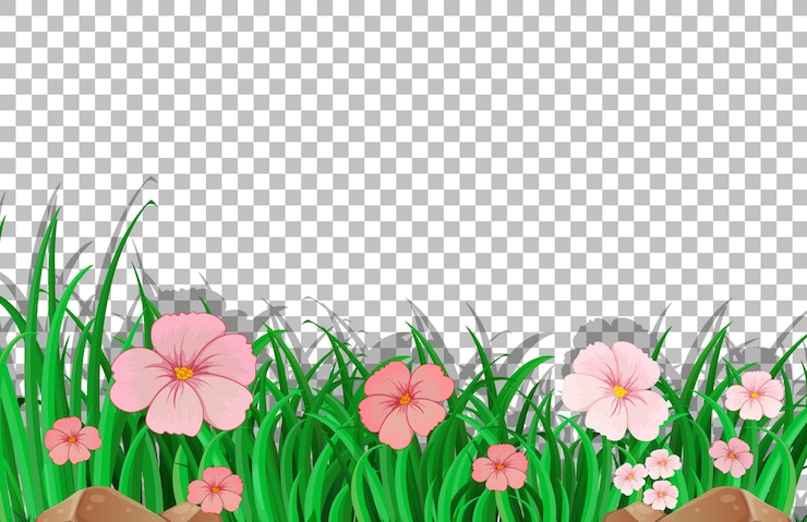 Free Vector pink flower field template on transparent background
