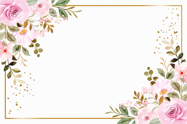 Free vector pink flower frame background with watercolor