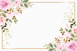 Free vector pink flower frame background with watercolor