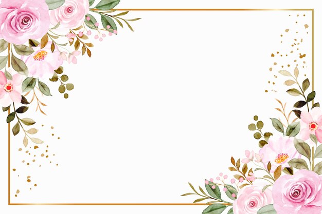 Pink flower frame background with watercolor