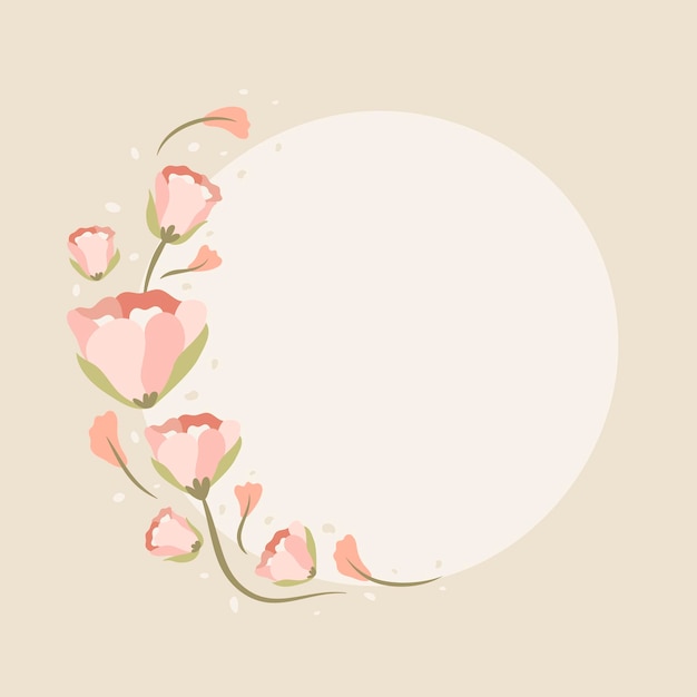 Pink flower frame, vector, flat design illustration