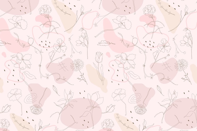 Free vector pink flower pattern wallpaper vector in hand drawn style