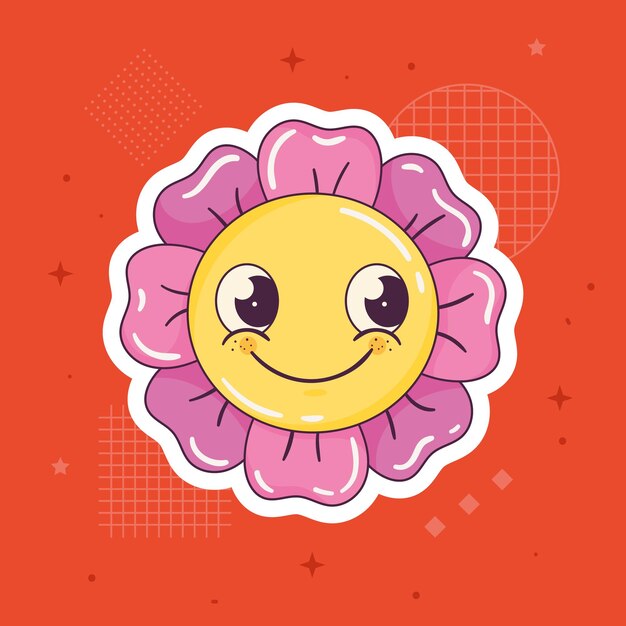 Pink flower smiling retro style