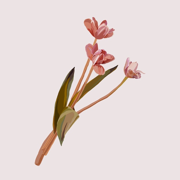 Pink flower sticker, aesthetic feminine illustration vector