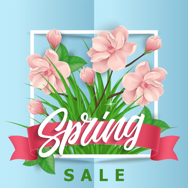 Бесплатное векторное изображение Розовый цветок весной распродажа фон