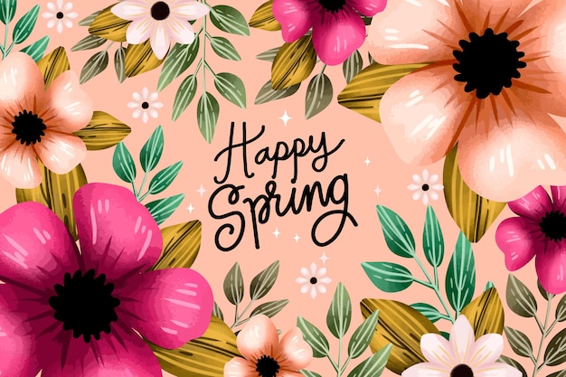 Free vector pink flowers watercolor spring background
