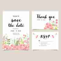 Free vector pink flowers wedding card collection