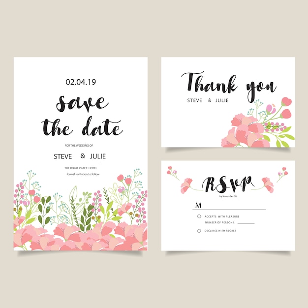 Pink flowers wedding card collection