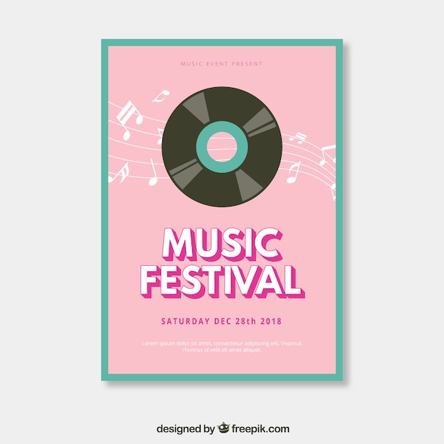 Vettore gratuito concetto di volantino rosa per il festival di musica