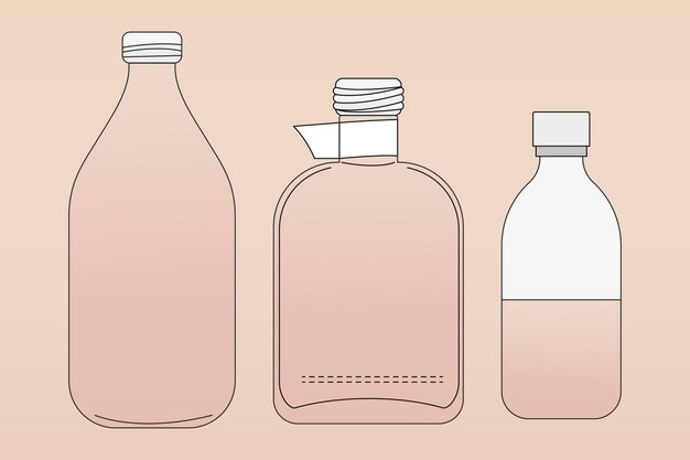 Pink glass bottle outline, zero waste container vector illustration