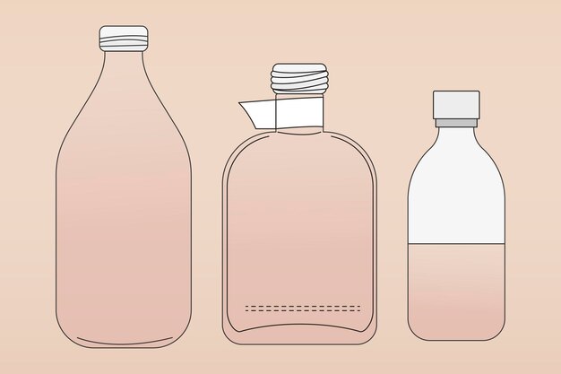 Контур розовой стеклянной бутылки, нулевой контейнер для отходов векторная иллюстрация