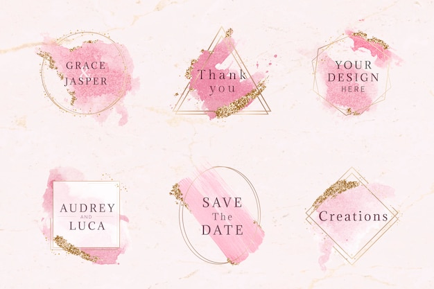 Free vector pink and gold badge set