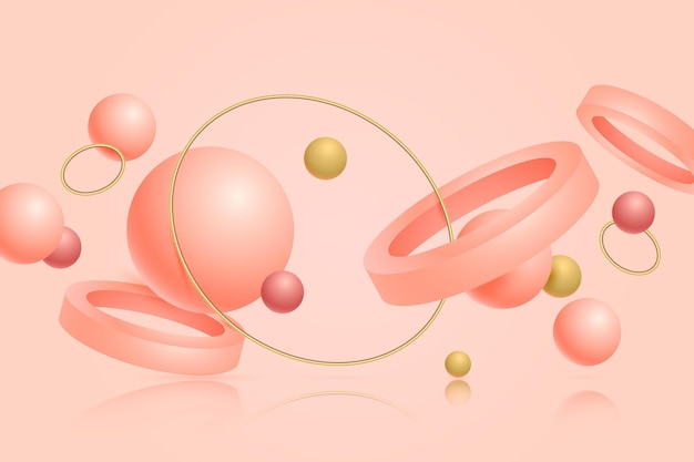 Pink and golden 3d shapes floating background