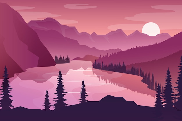 Бесплатное векторное изображение Розовый градиент весенний пейзаж