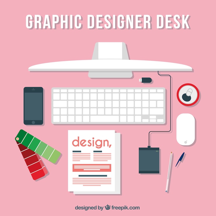 Free Vector pink graphic designer desk