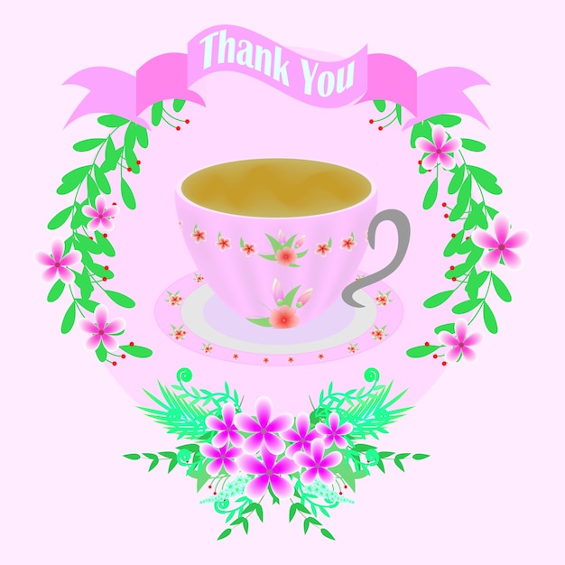 Free vector pink greeting card with cup