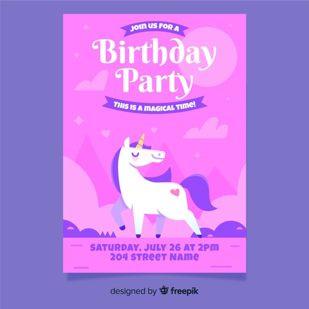 Pink hand drawn birthday invitation template