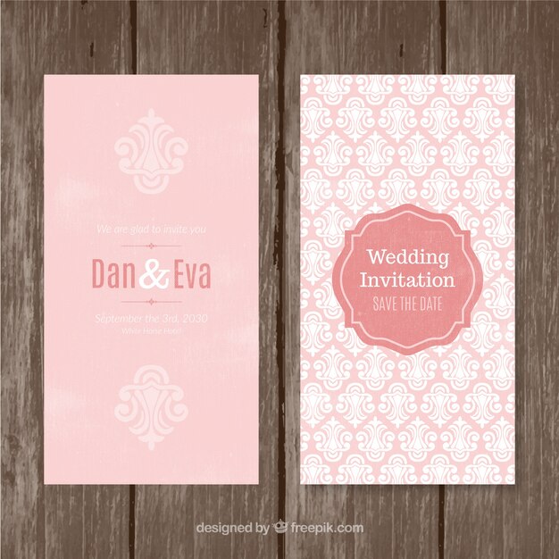 Pink hand drawn floral pattern wedding invitation