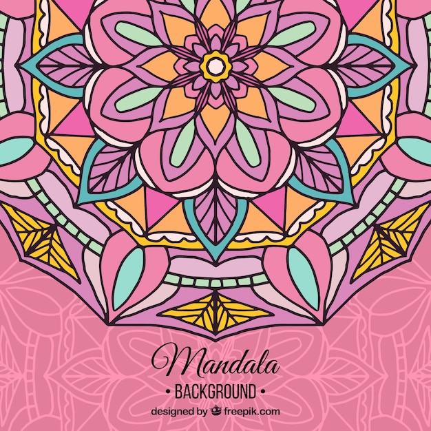 Vettore gratuito rosa, mano, disegnato, mandala, fondo