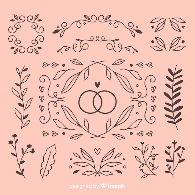 Free vector pink hand drawn wedding ornament collection