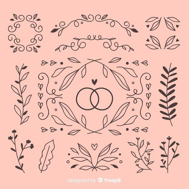 Pink hand drawn wedding ornament collection