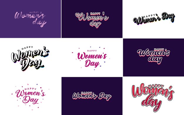 Элементы типографского дизайна Pink Happy Women's Day для поздравительных открыток