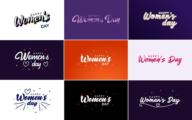 Элементы типографского дизайна Pink Happy Women's Day для поздравительных открыток