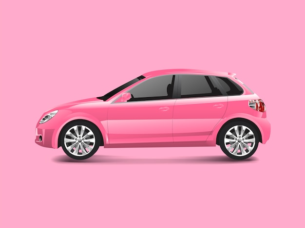 Розовый автомобиль хэтчбек в розовом фоне вектор