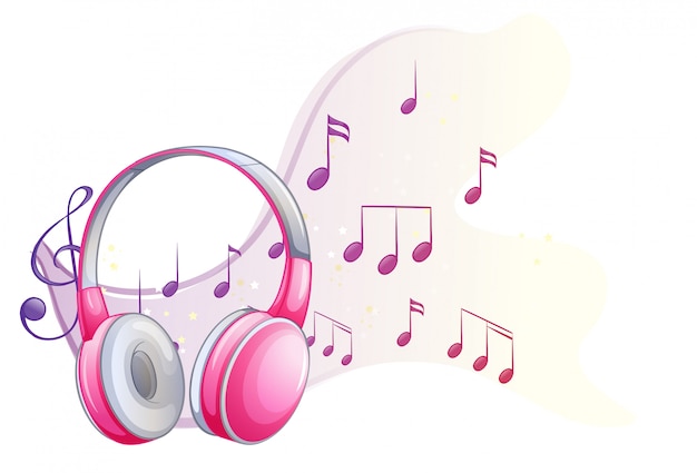 Free vector pink headphone with music notes in background