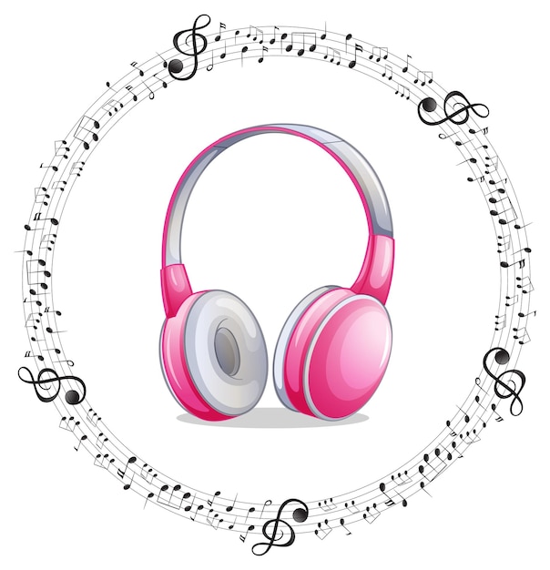 흰색 배경에 음표가 있는 분홍색 헤드폰