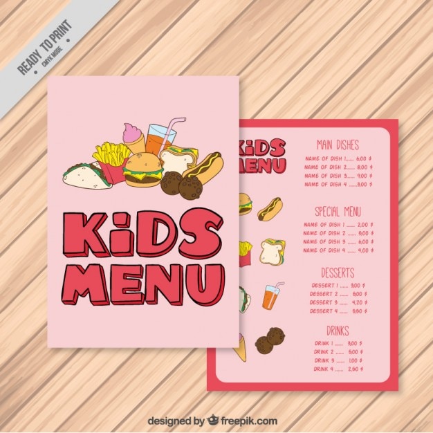 Free vector pink kids menu with burgers