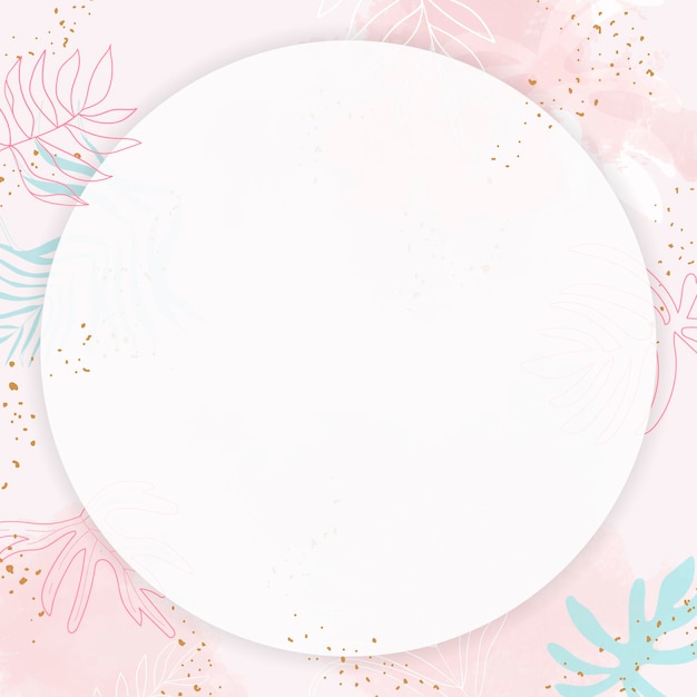 Pink leafy round watercolor frame