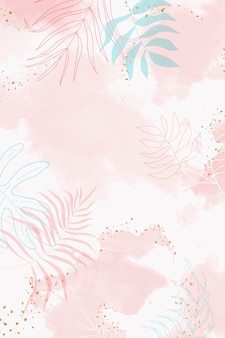 ピンクの葉の水彩画の背景