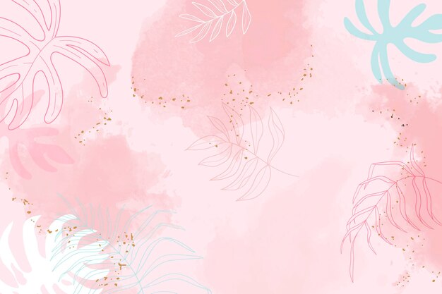 Pink leafy watercolor background 