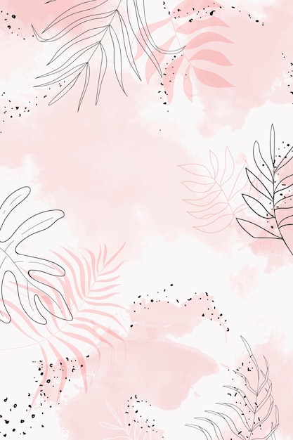 Pink leafy watercolor background