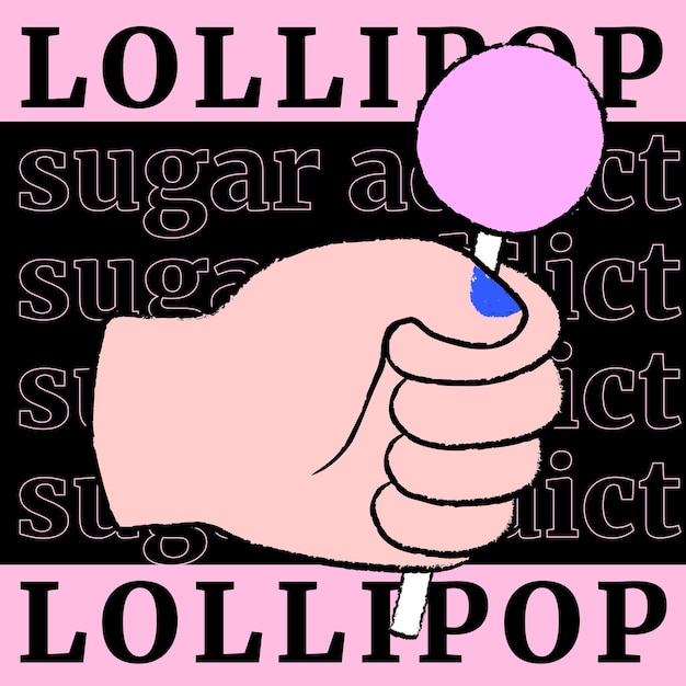 Pink lollipop Instagram post template, cute hand doodle vector